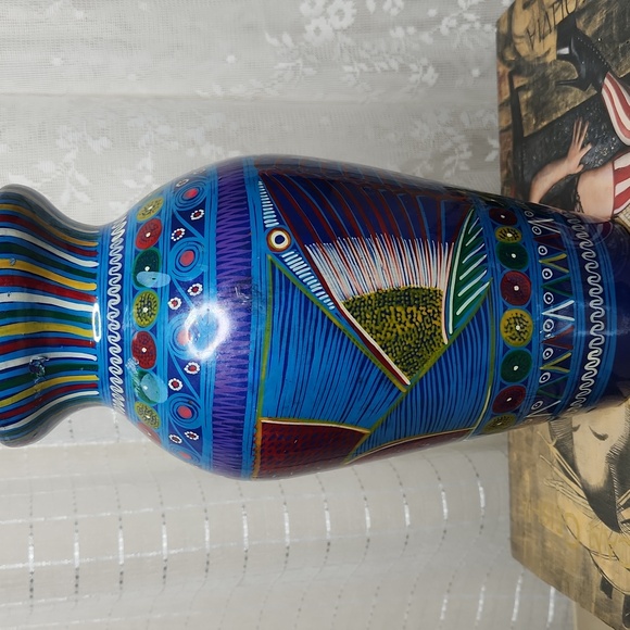 Mexican Folk Art Talavera Style Vase Feather Birds - Picture 6 of 12